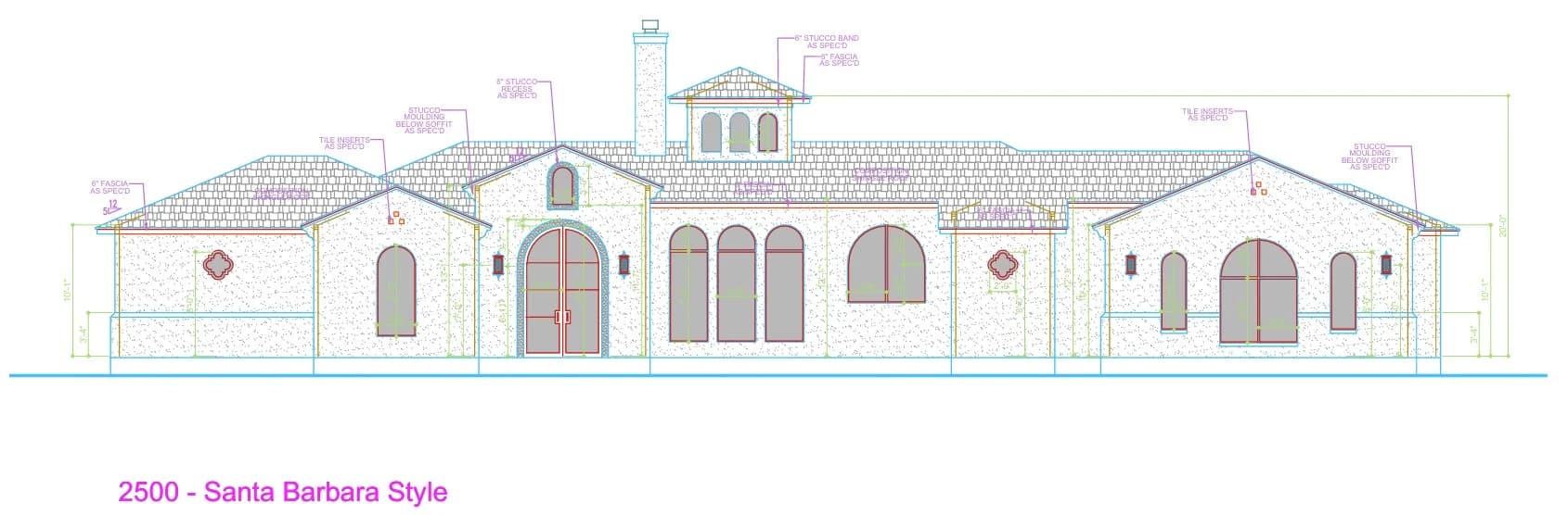 Front Elevation of the 2,500 sq ft Antonio Residence, Santa Barbara style home in Texas