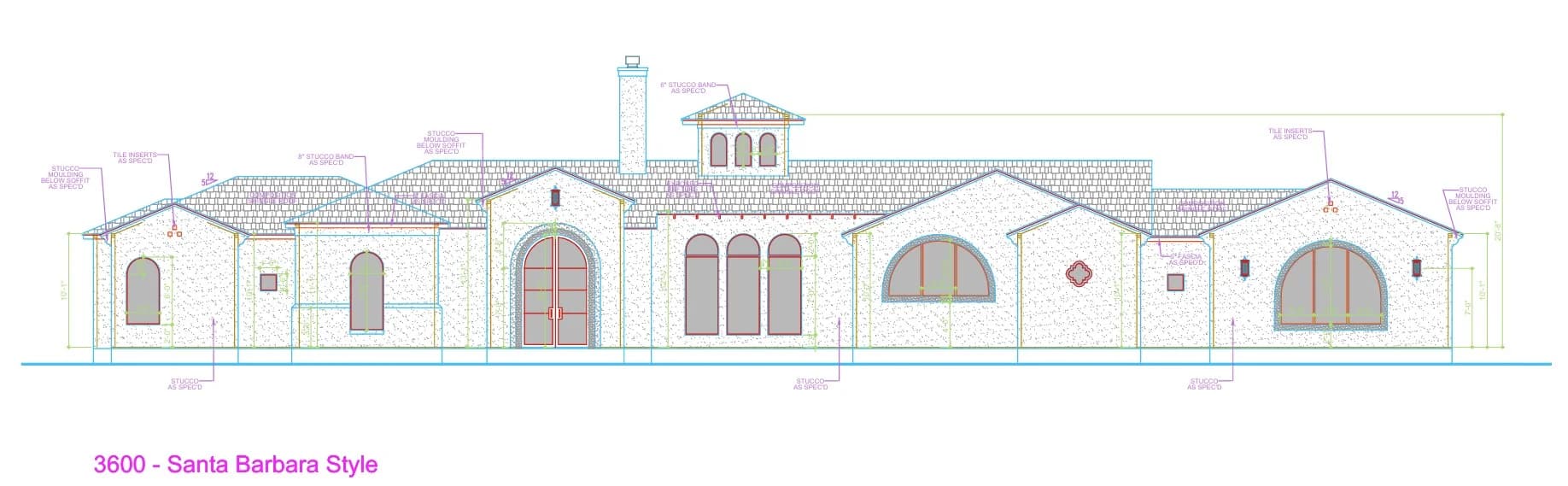 Front Elevation of the 3,600 sq ft Antonio Residence, Santa Barbara style home in Texas