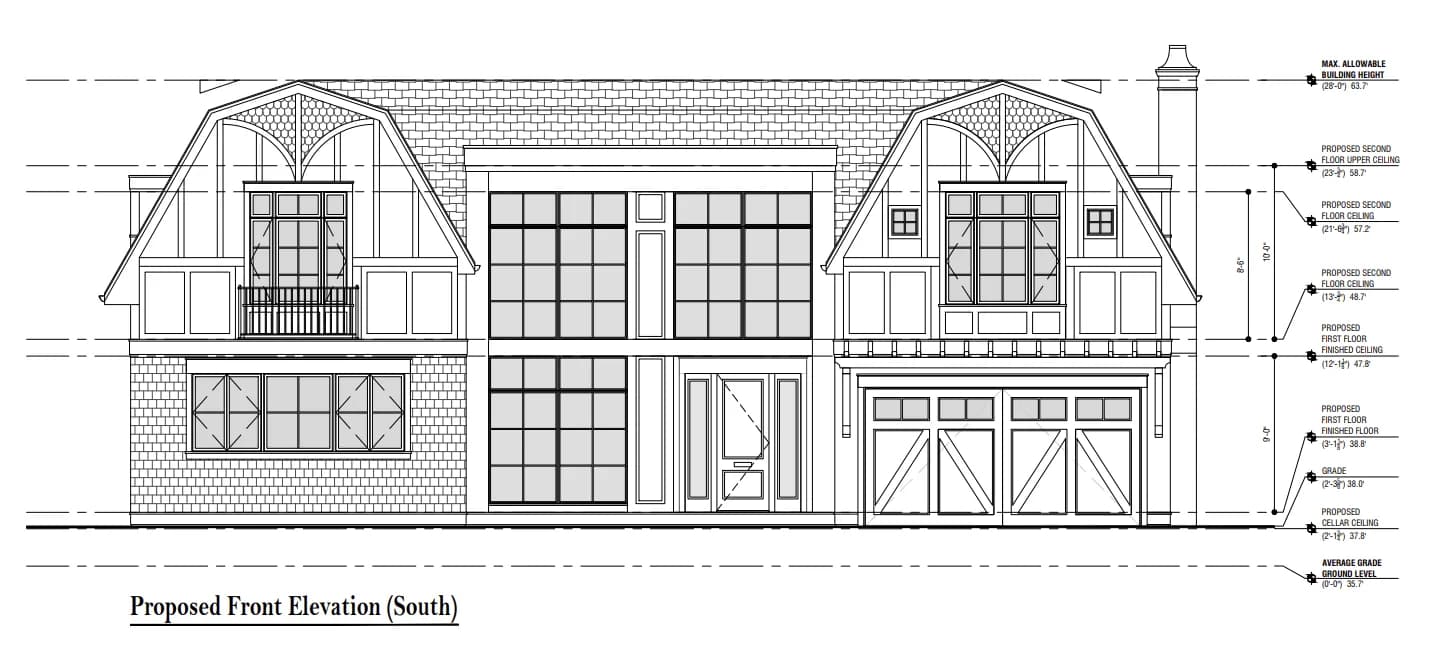 Lakefront Tudor Residence Front View drawing